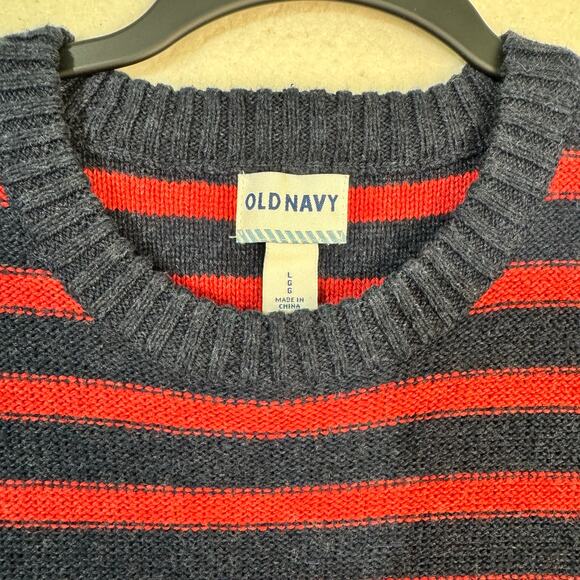 Old Navy Pullover Crew Sweater Reverse Stripe Ink Blue Heather Red Men's Large - Picture 6 of 8